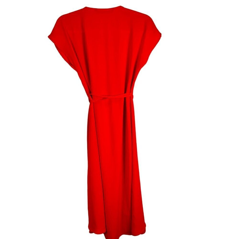 Zara Red Wrap Dress Midi Cap Sleeve V-Neck Casual Summer Short Sleeve XS - Picture 7 of 11